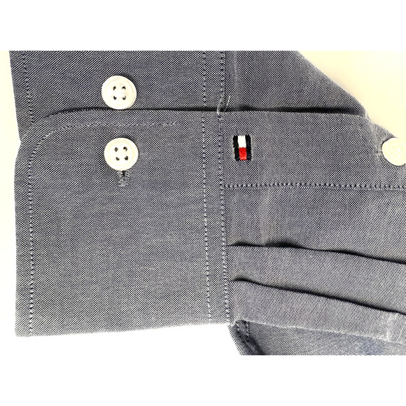 Tommy Hilfiger Mens Wrinkle Free Stretch Regular Fit Dress Shirt XL Blue - Picture 8 of 11